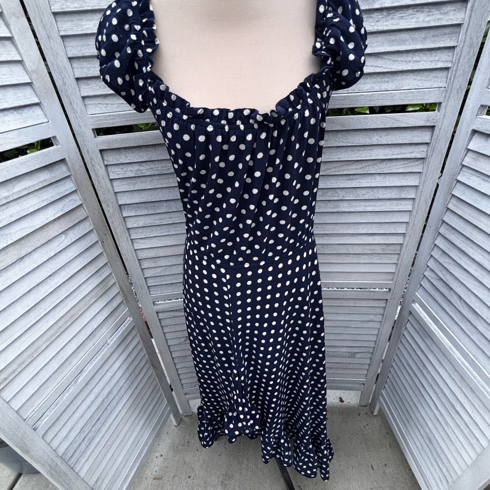 Slate & Willow Navy and White Polka Dot Puff Sleeve Maxi Dress